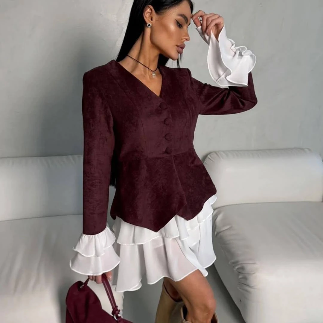 İthal Süet Kumaş Ceket ve Etek Takım