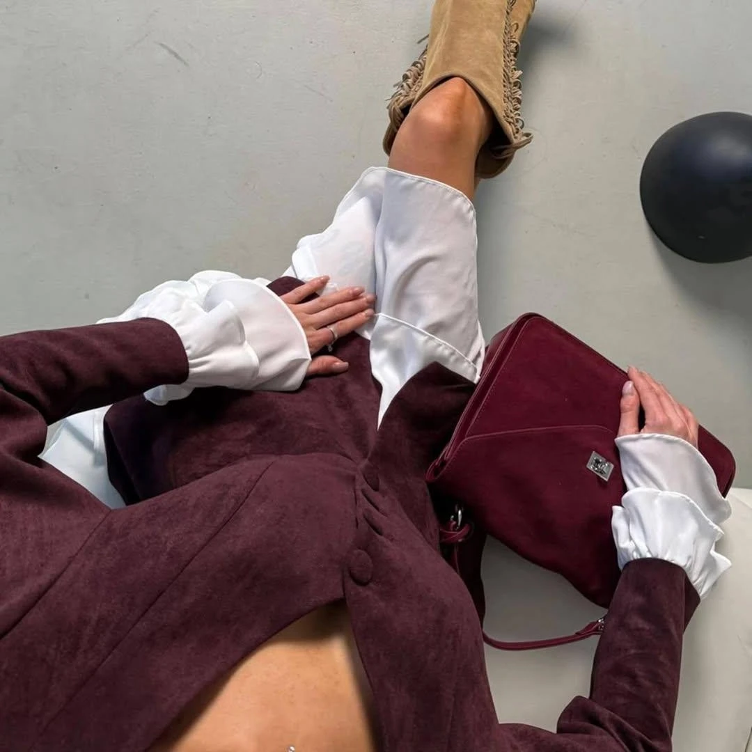 İthal Süet Kumaş Ceket ve Etek Takım