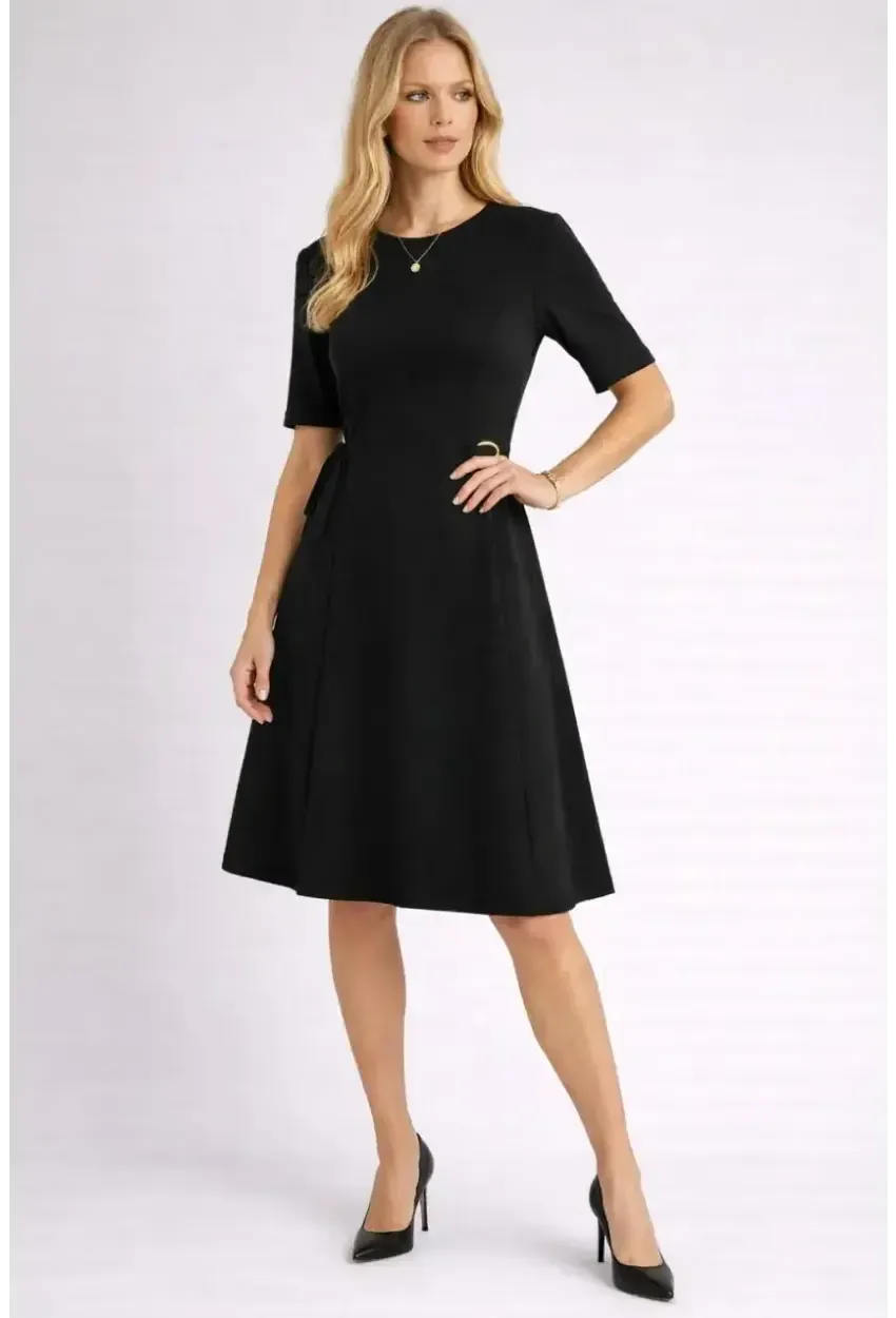 Kadın Bel Toka Detay Modal Kumaş Midiboy Elbise Siyah