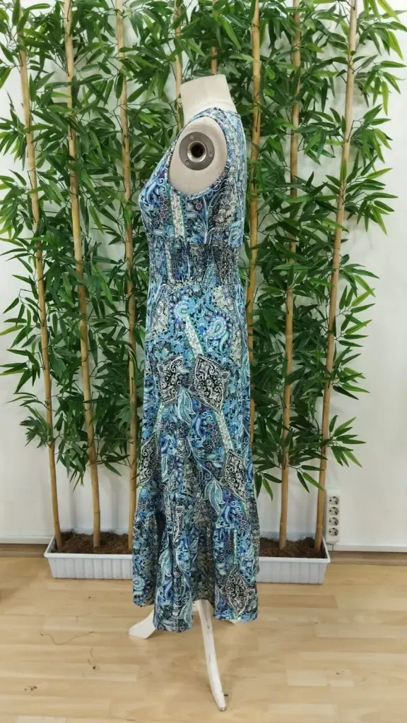 Kadın Beli Gipeli Etnik Desen Sıfır Kol Süprem Elbise, 31184