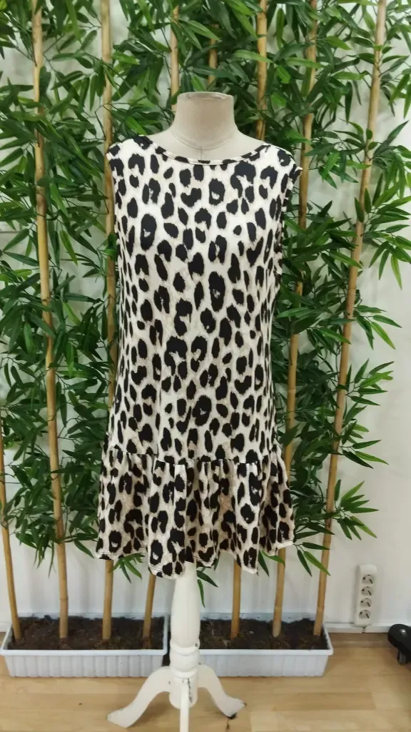 Kadın Kolsuz Sırttan Bağlamalı Fırfırlı Leopar Desenli Süprem Elbise , 31246