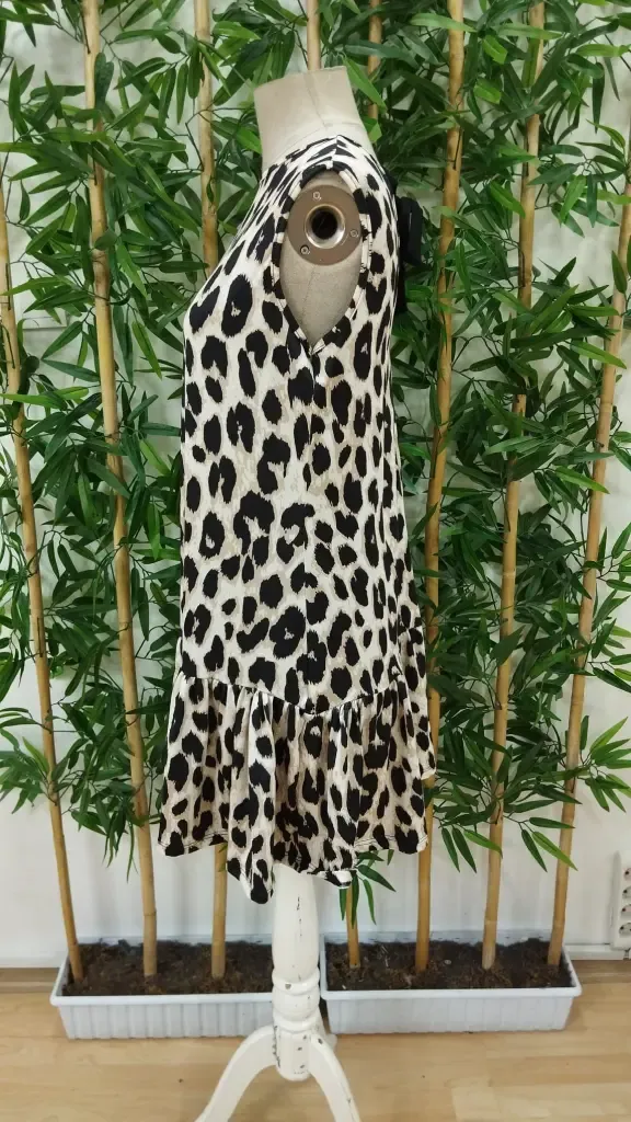 Kadın Kolsuz Sırttan Bağlamalı Fırfırlı Leopar Desenli Süprem Elbise , 31246