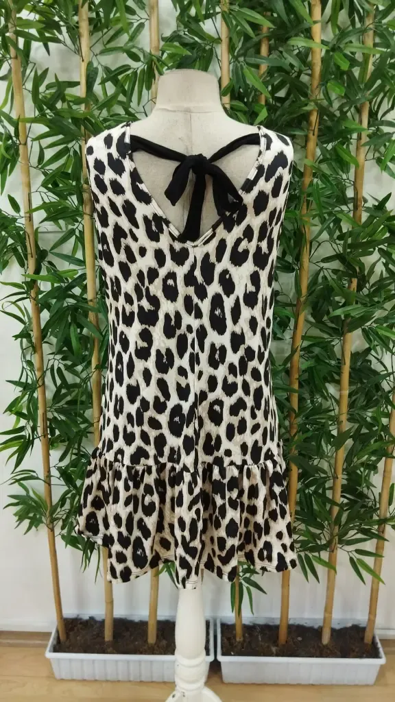 Kadın Kolsuz Sırttan Bağlamalı Fırfırlı Leopar Desenli Süprem Elbise , 31246