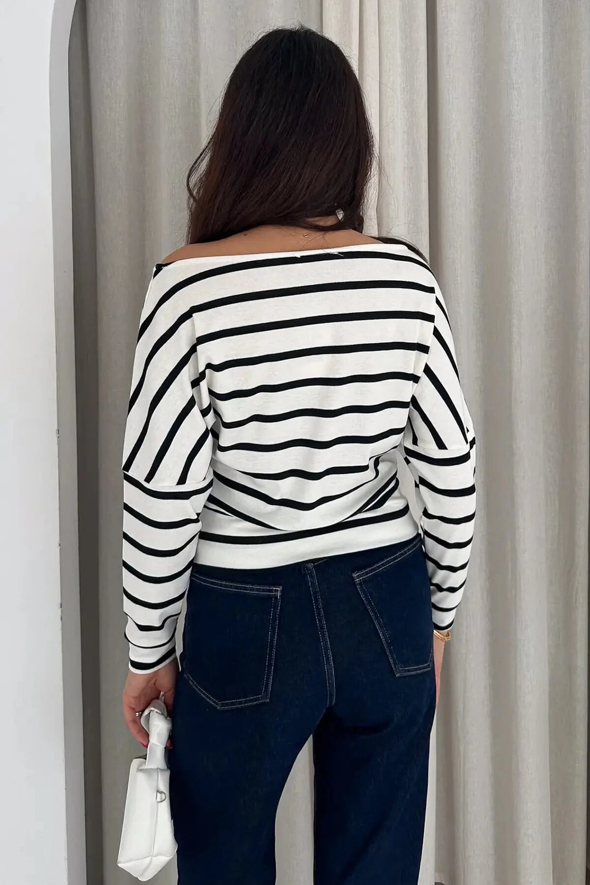 Kadın Omuz Açık Çizgili Bluz