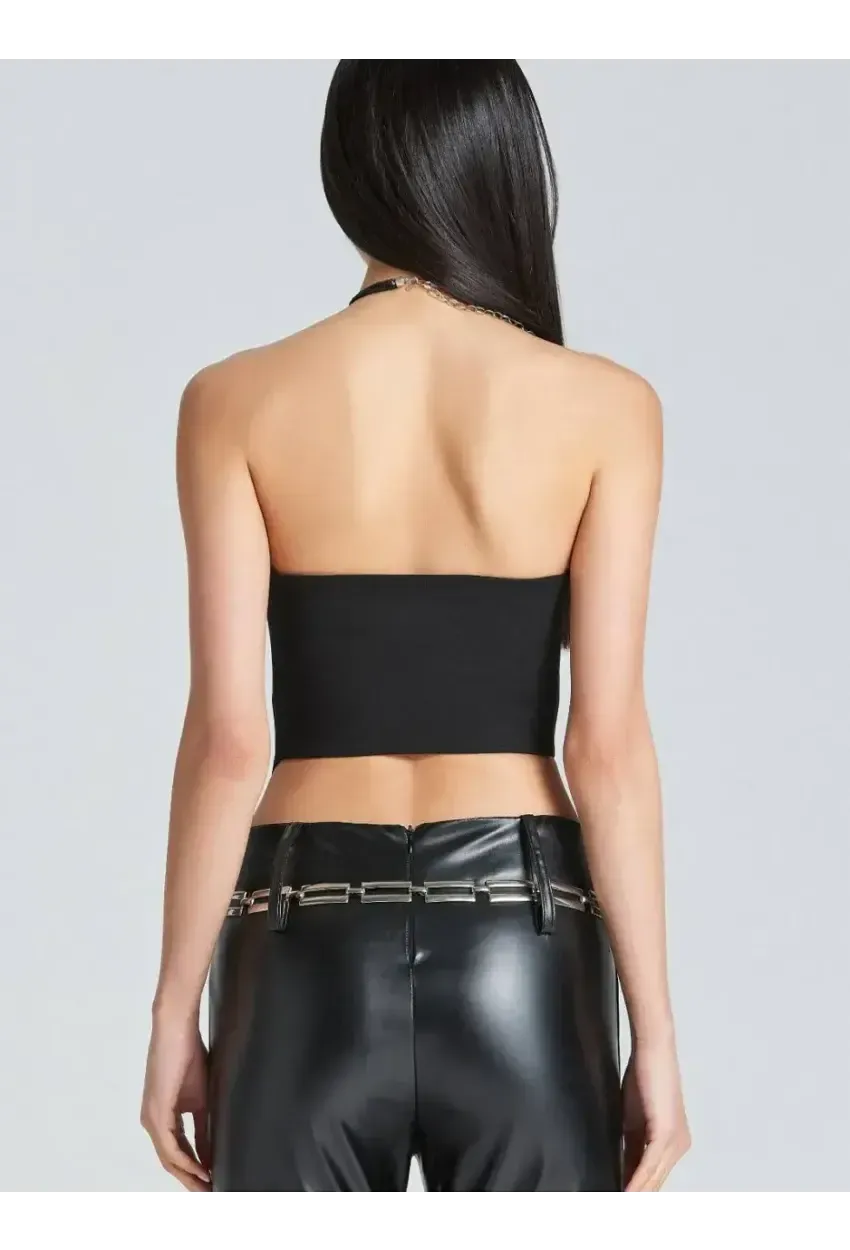 Kadın Şık Korse Crop Top - Straplez Düğmeli Büstiyer Siyah