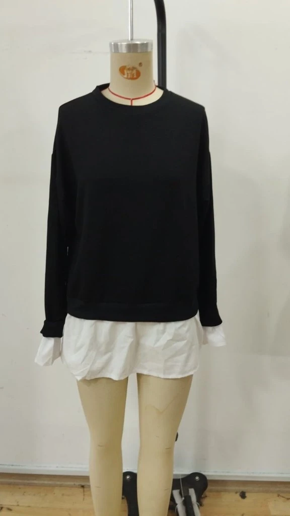 Kadın Uzun Kollu Bisiklet Yaka Viskon Iki Iplik Ve Etek Ucu Trikoton Bluz