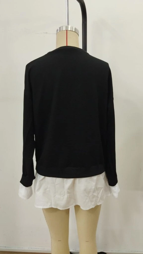 Kadın Uzun Kollu Bisiklet Yaka Viskon Iki Iplik Ve Etek Ucu Trikoton Bluz