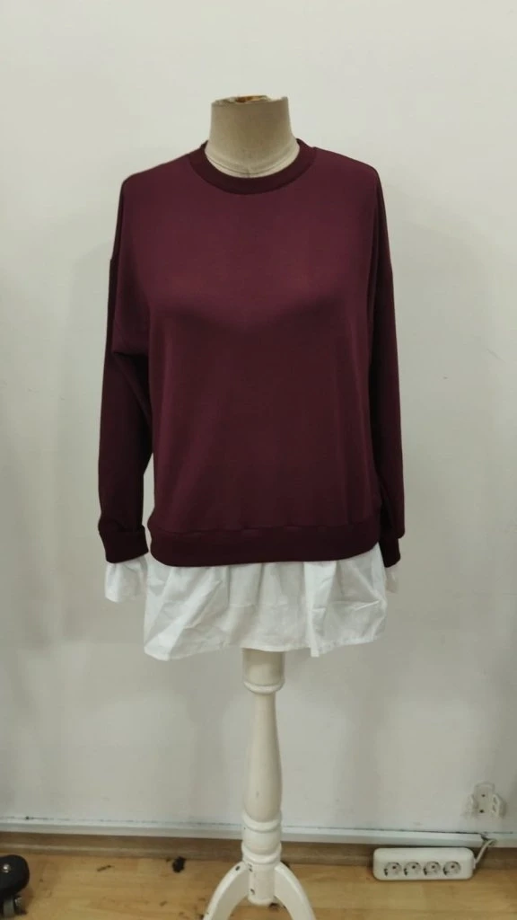 Kadın Uzun Kollu Bisiklet Yaka Viskon Iki Iplik Ve Etek Ucu Trikoton Bluz