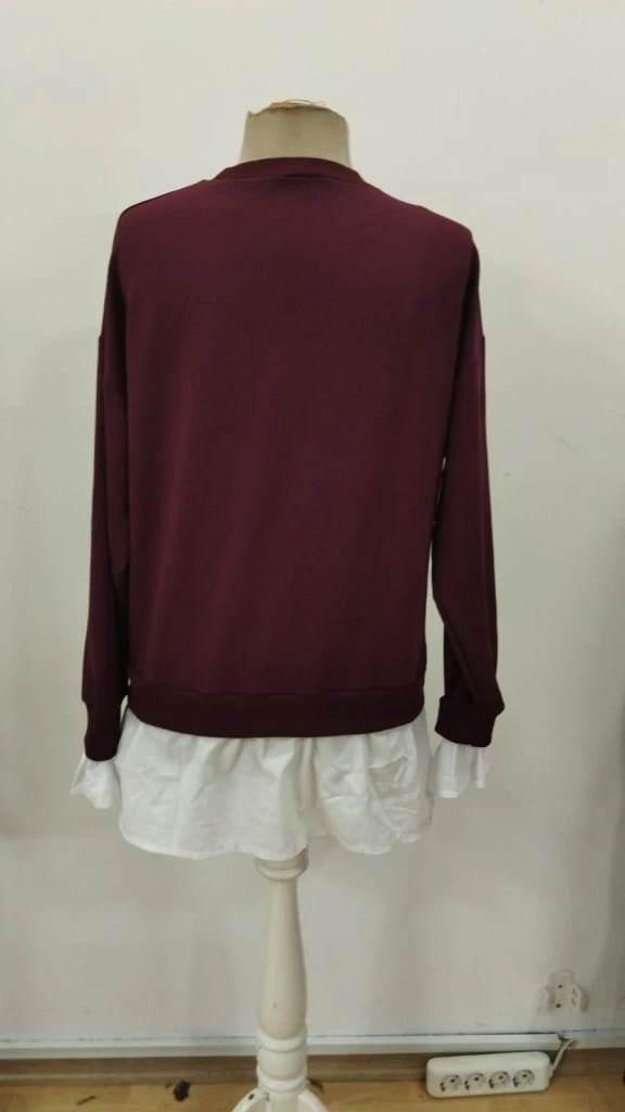 Kadın Uzun Kollu Bisiklet Yaka Viskon Iki Iplik Ve Etek Ucu Trikoton Bluz