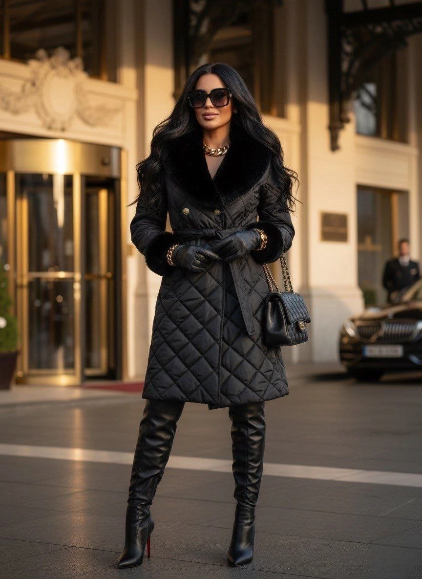 Kapitone Kürk Detaylı Kaban