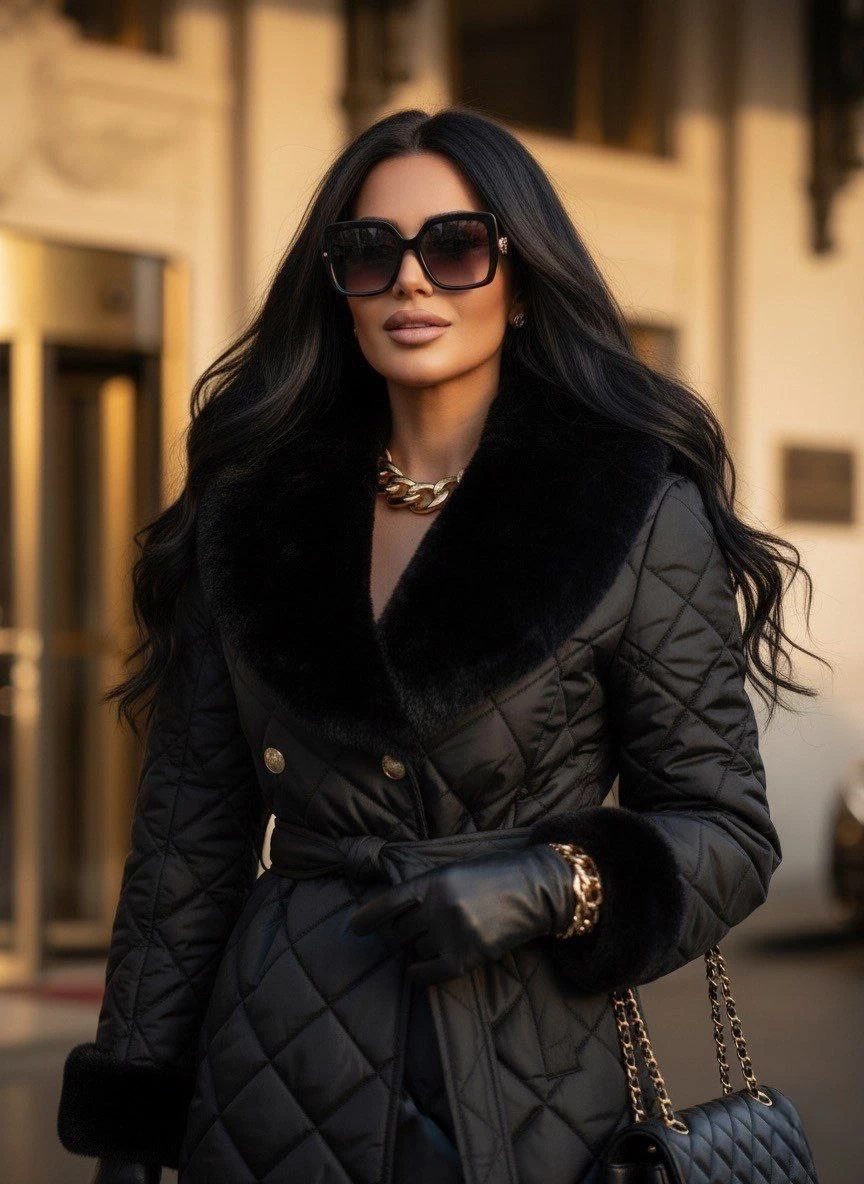 Kapitone Kürk Detaylı Kaban