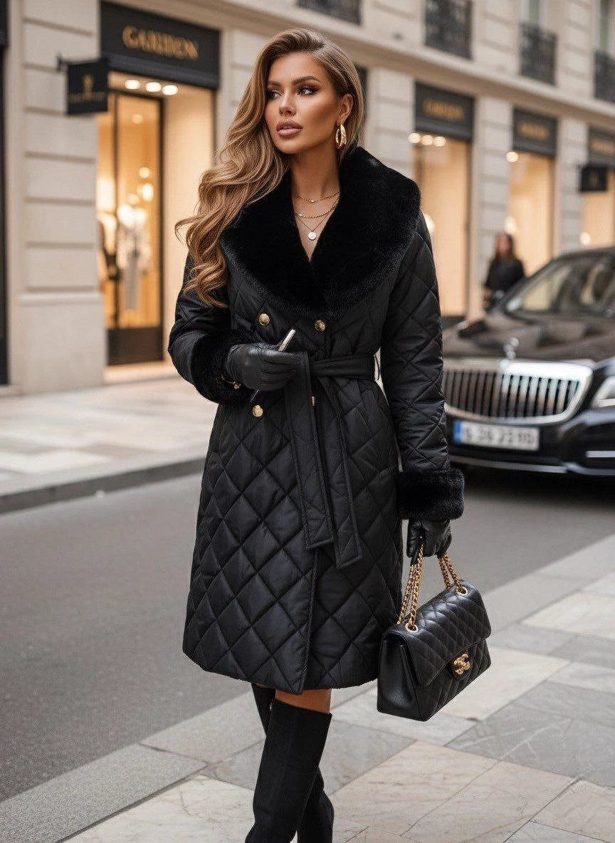 Kapitone Kürk Detaylı Kaban