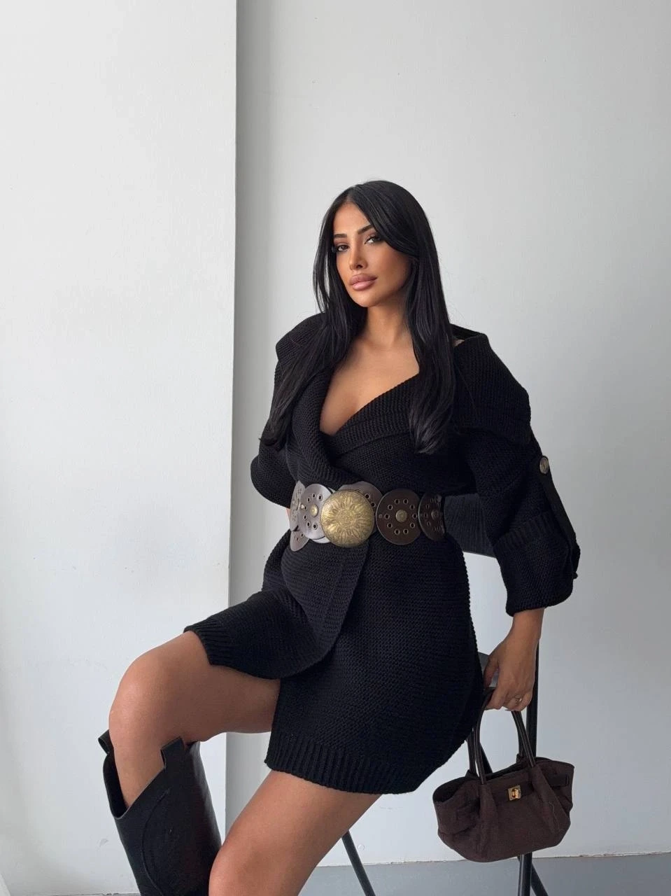 Kol Detay Triko Hırka Siyah