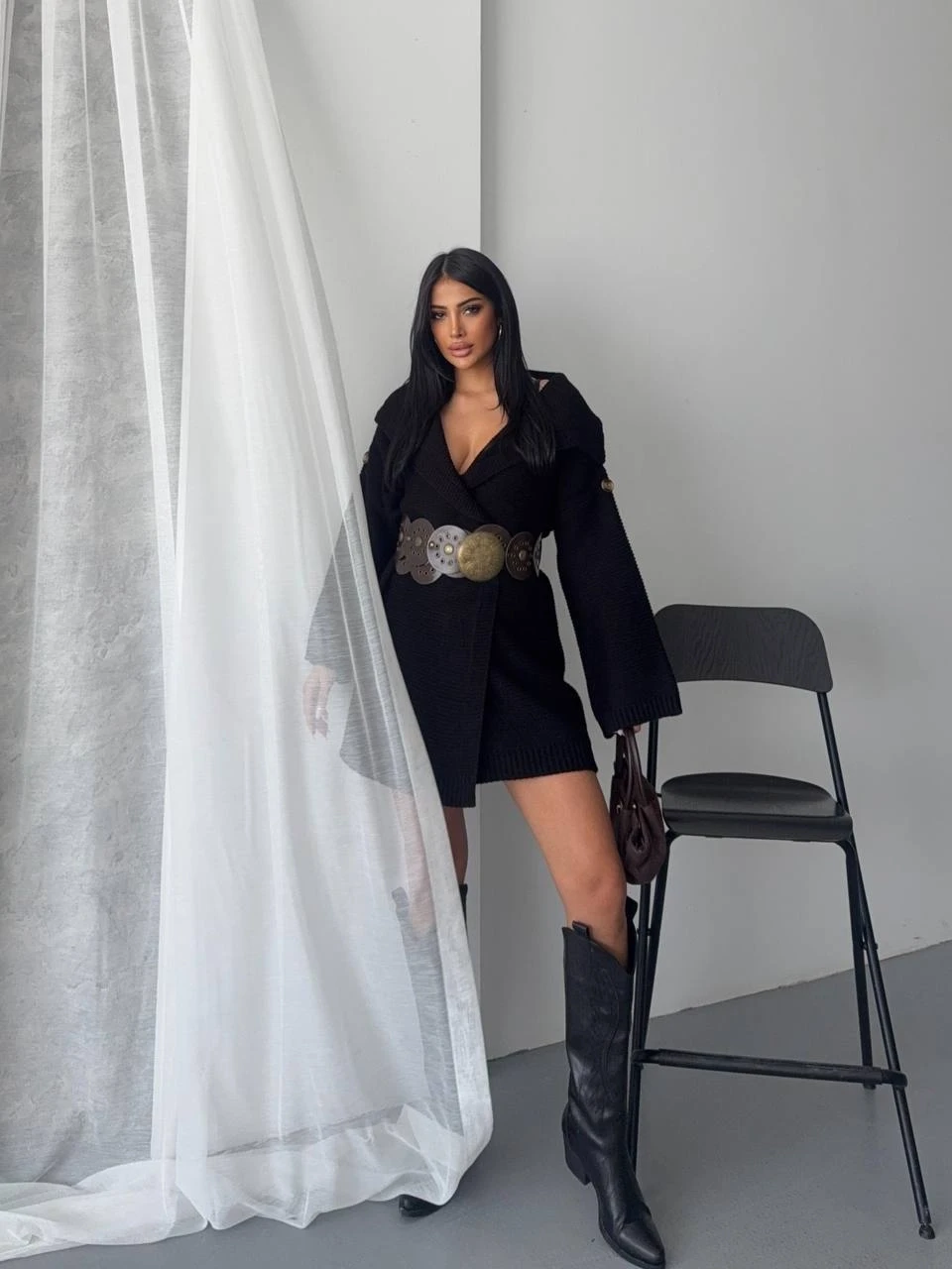 Kol Detay Triko Hırka Siyah