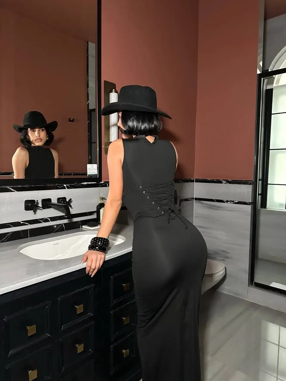 Korseli Balenli Maxi Boy Elbise Siyah