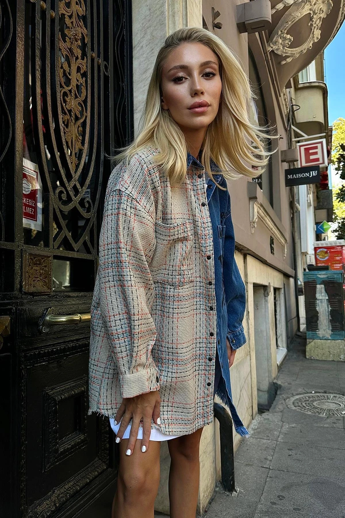 Kot Garni Parçalı Gömlek Bej