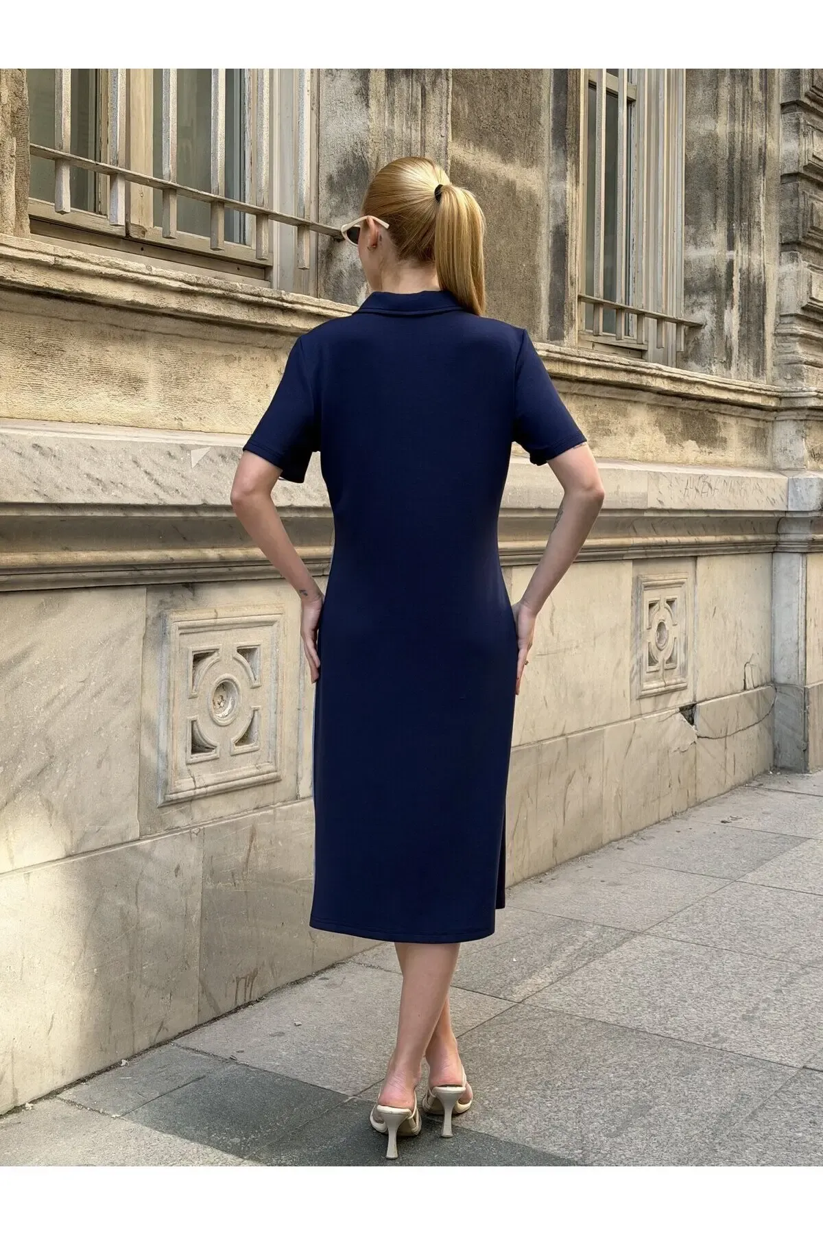 Lacivert Fermuar Detay Modal ve Tensel Kumaş Elbise