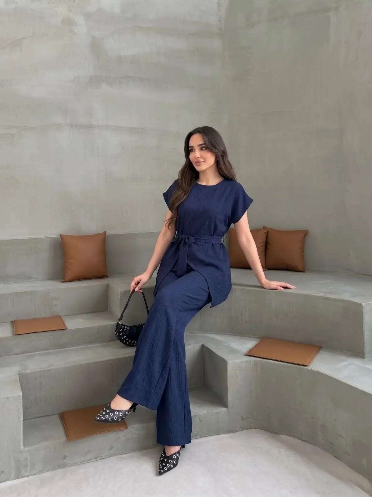 Lacivert Yarım Kol Tarak Boşluğu Takım