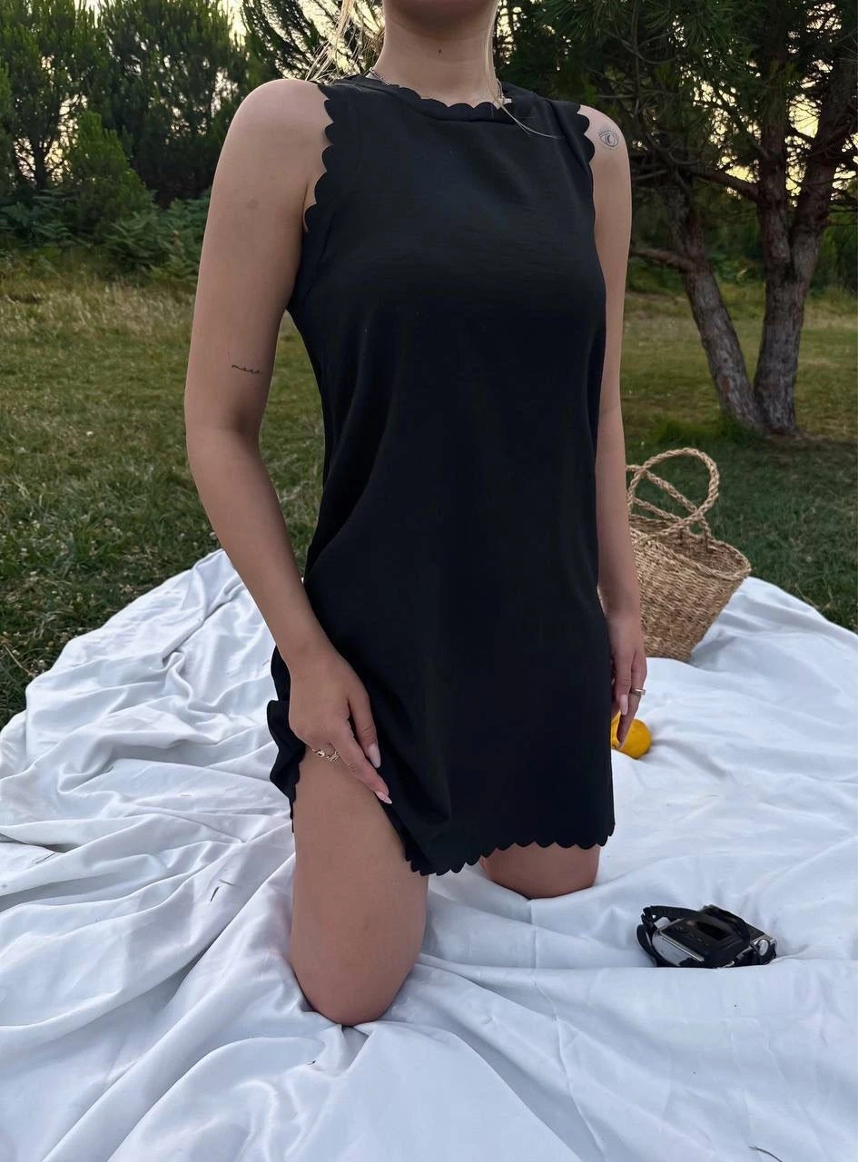 Lazer Kesim Keten Kumaş Tunik Elbise