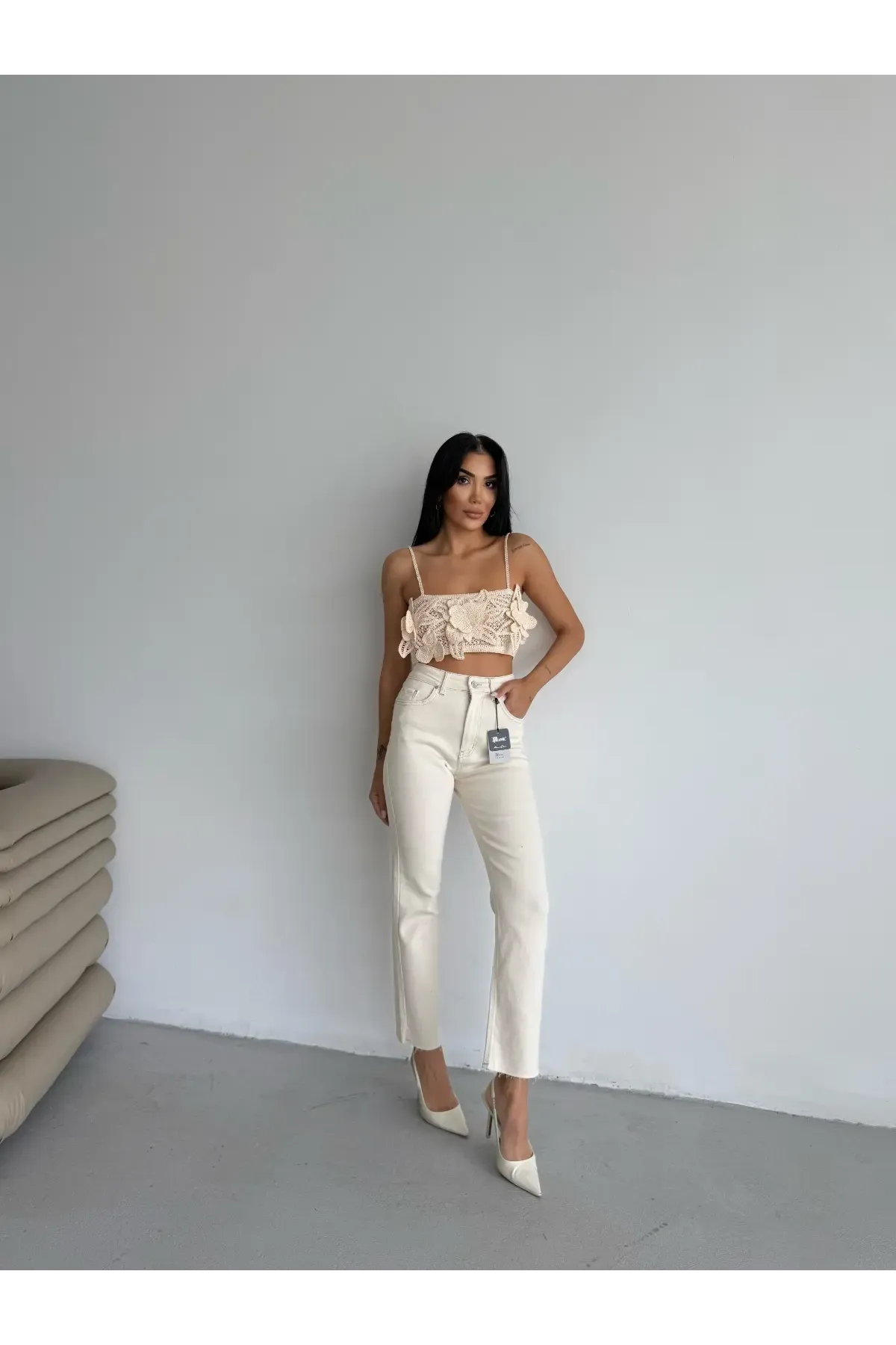 Likralı Boyfit Beyaz Jean