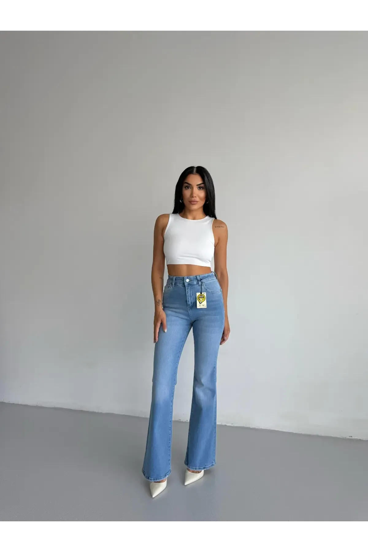 Likralı İspanyol Paça Flare Jeans