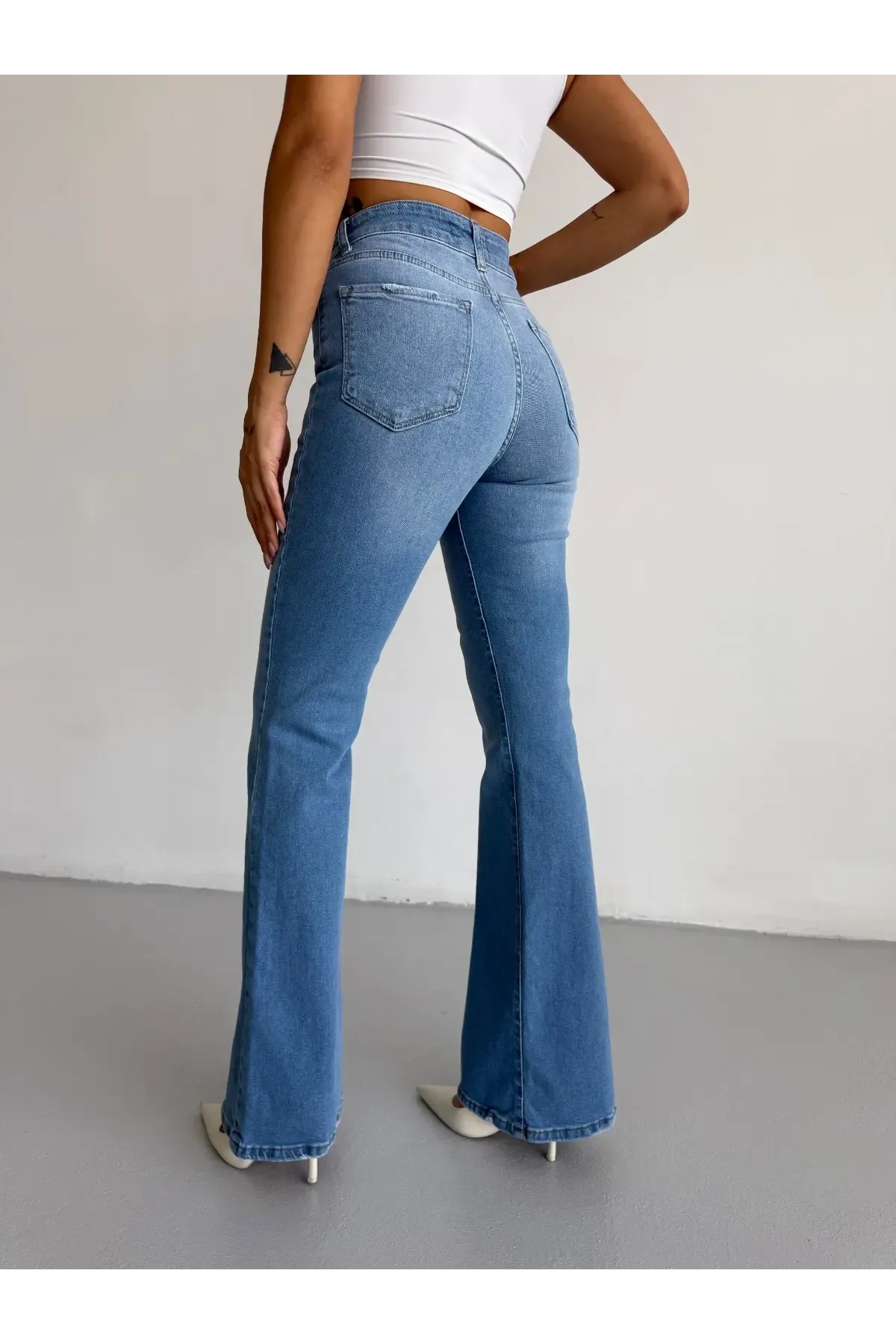 Likralı İspanyol Paça Flare Jeans