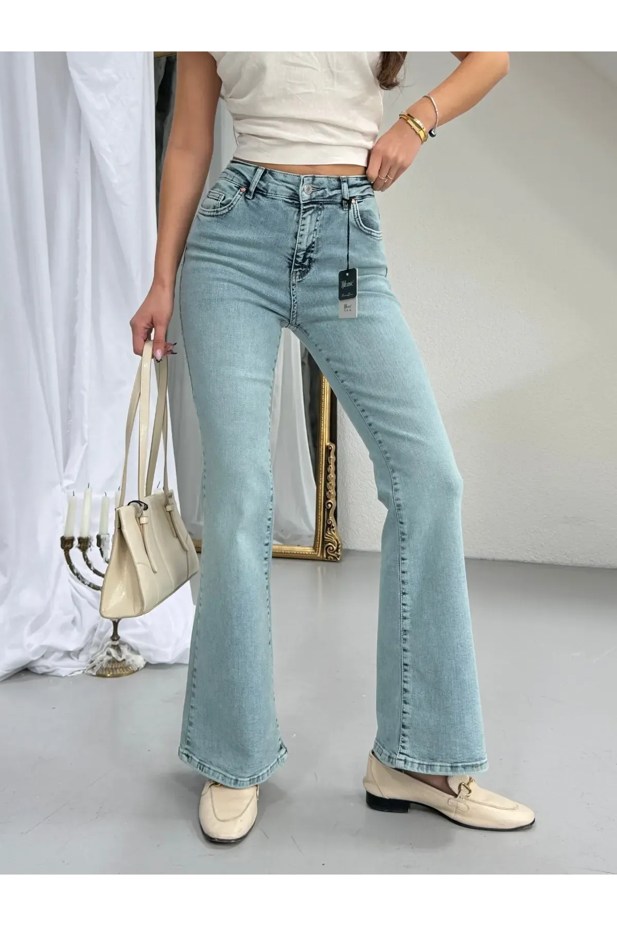 Likralı İspanyol Paça Flare Jeans