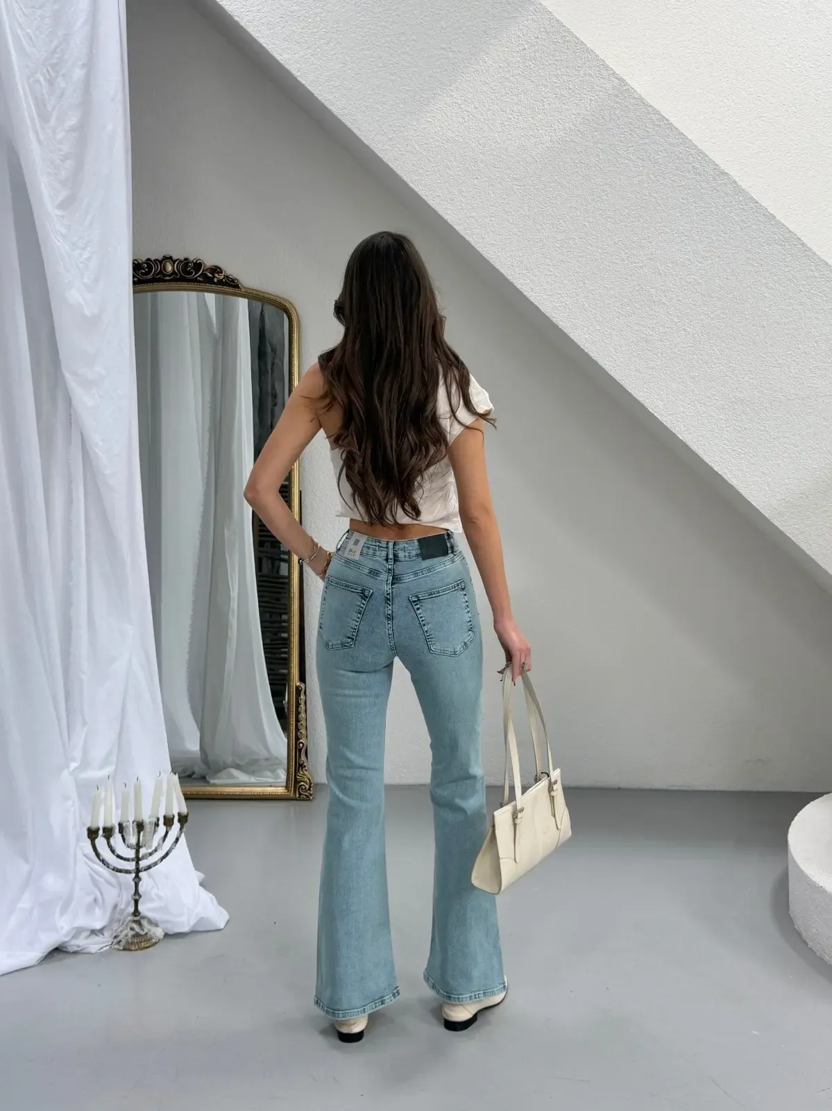 Likralı İspanyol Paça Flare Jeans