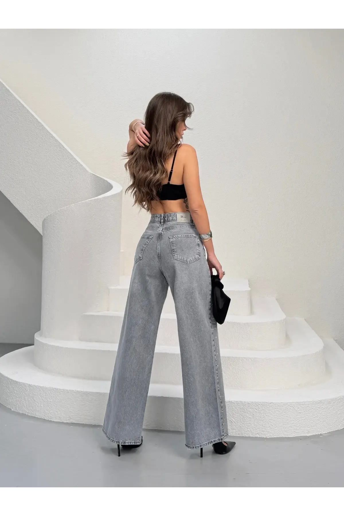 Likrasız Baggy Jeans Gri