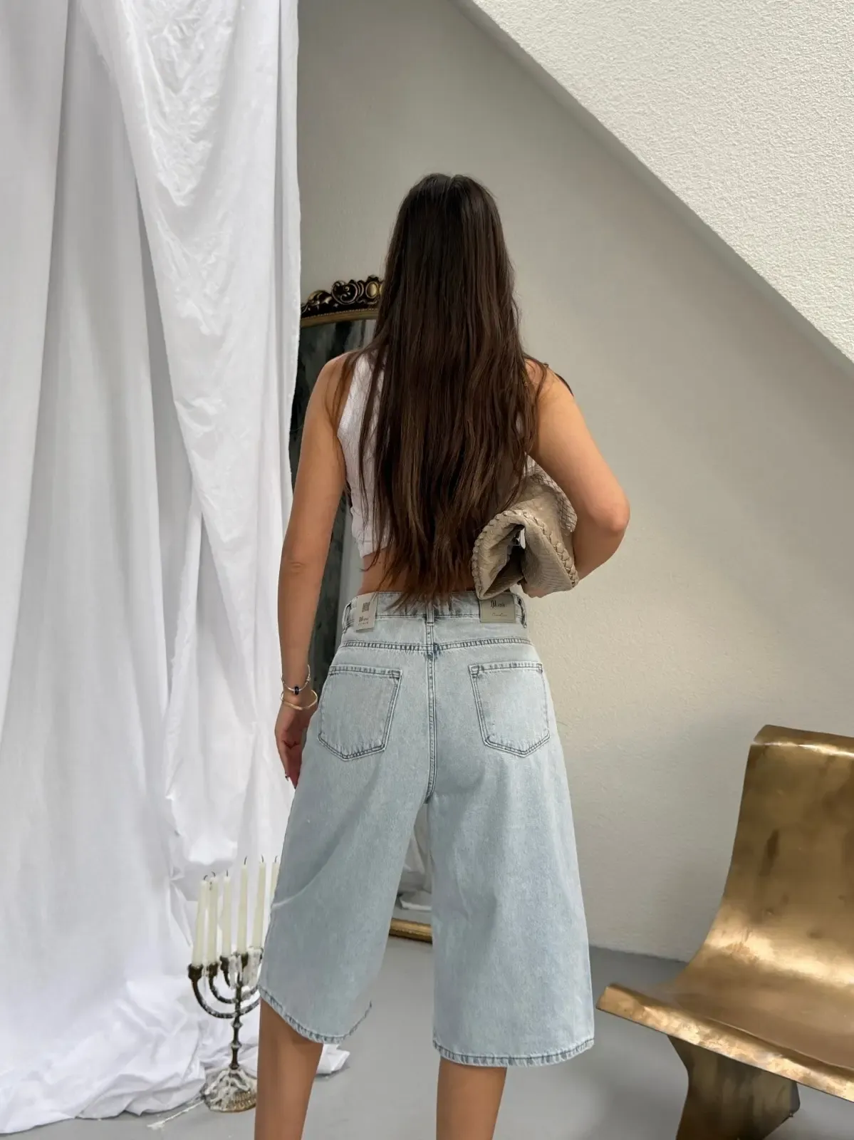 Likrasız Bermuda Jean Şort