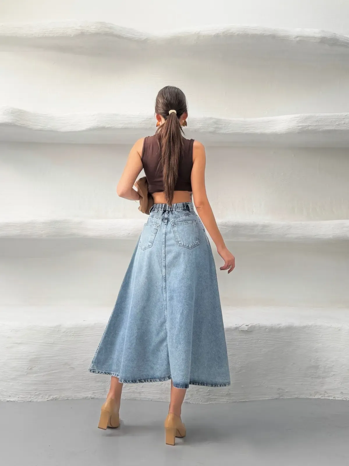 Likrasız Denim Çan Etek