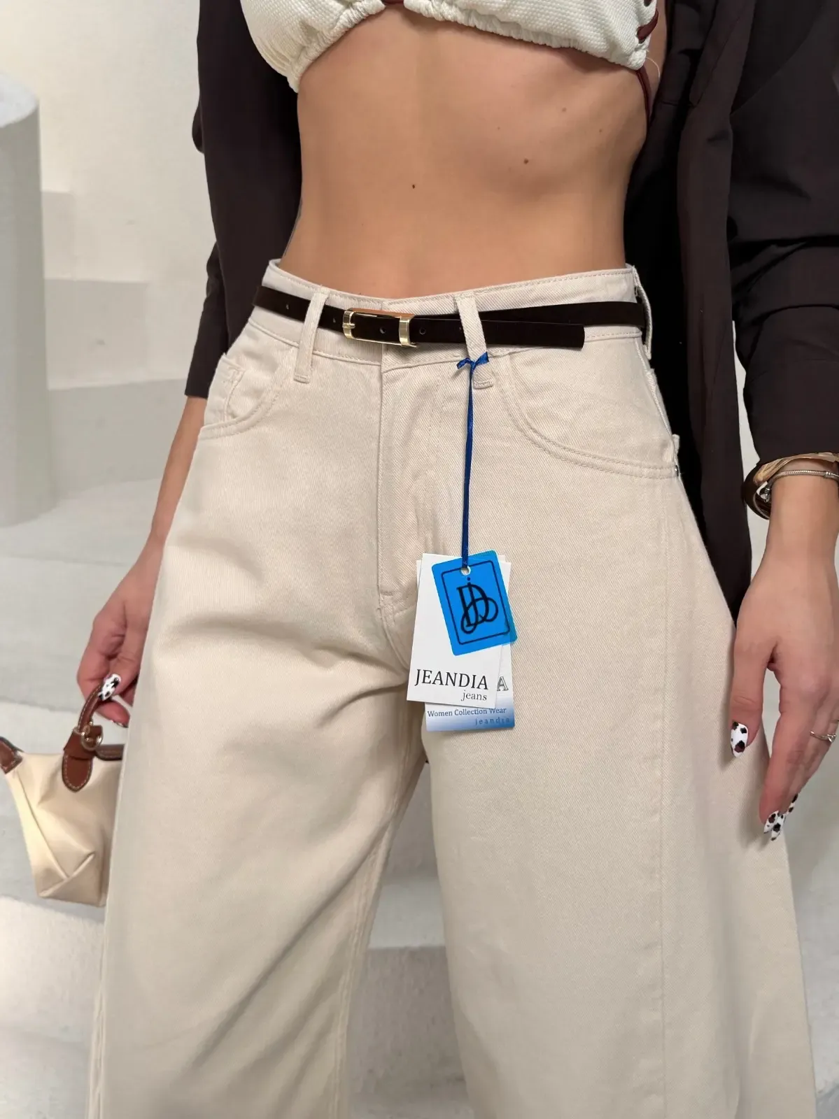 Likrasız Kemerli Balon Jean Pantalon