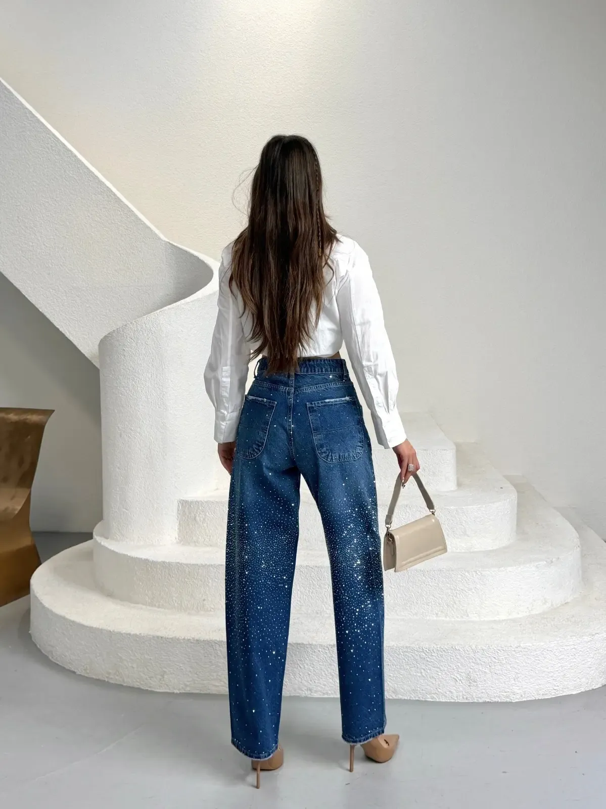 Likrasız Taşlı Balon Jean