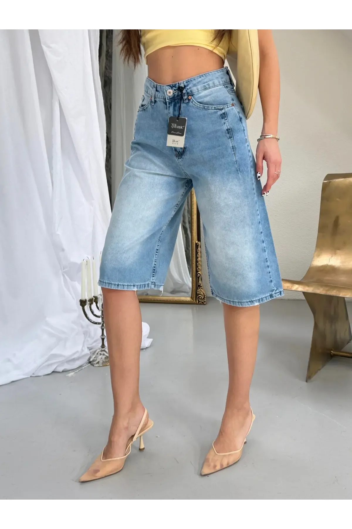 Likrasız Tensel Jeans Bermuda Şort