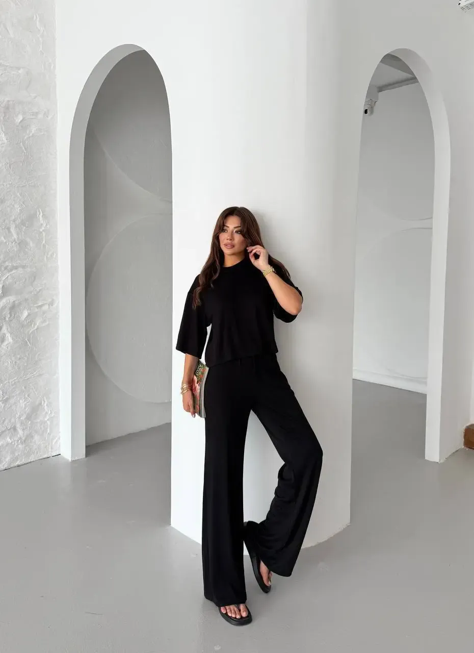 Modal Kumaş Alt Üst Kısa Kol Basic Takım Siyah
