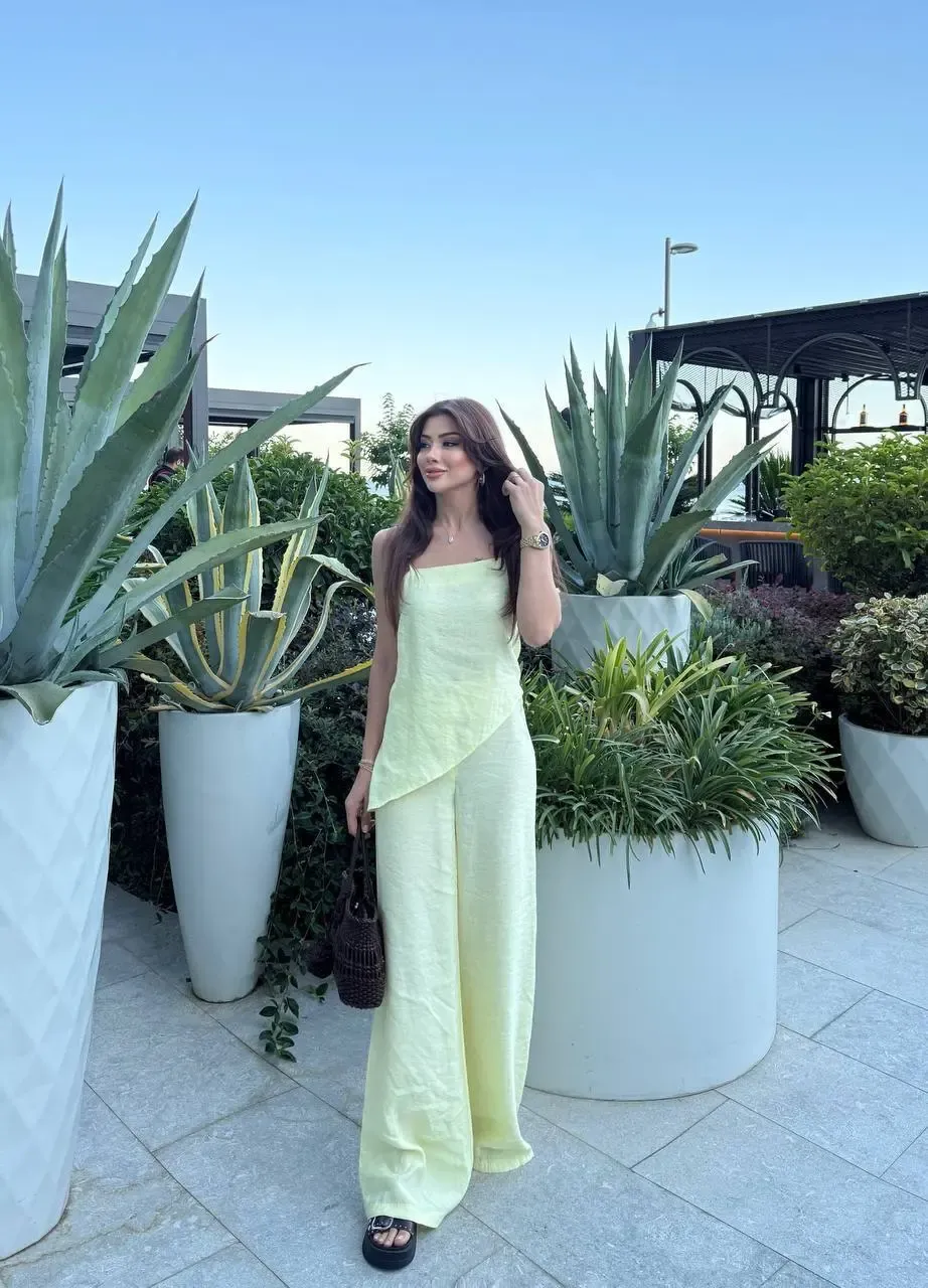 Modal Kumaş Asimetreik Kesim Alt Üst Takım Sarı