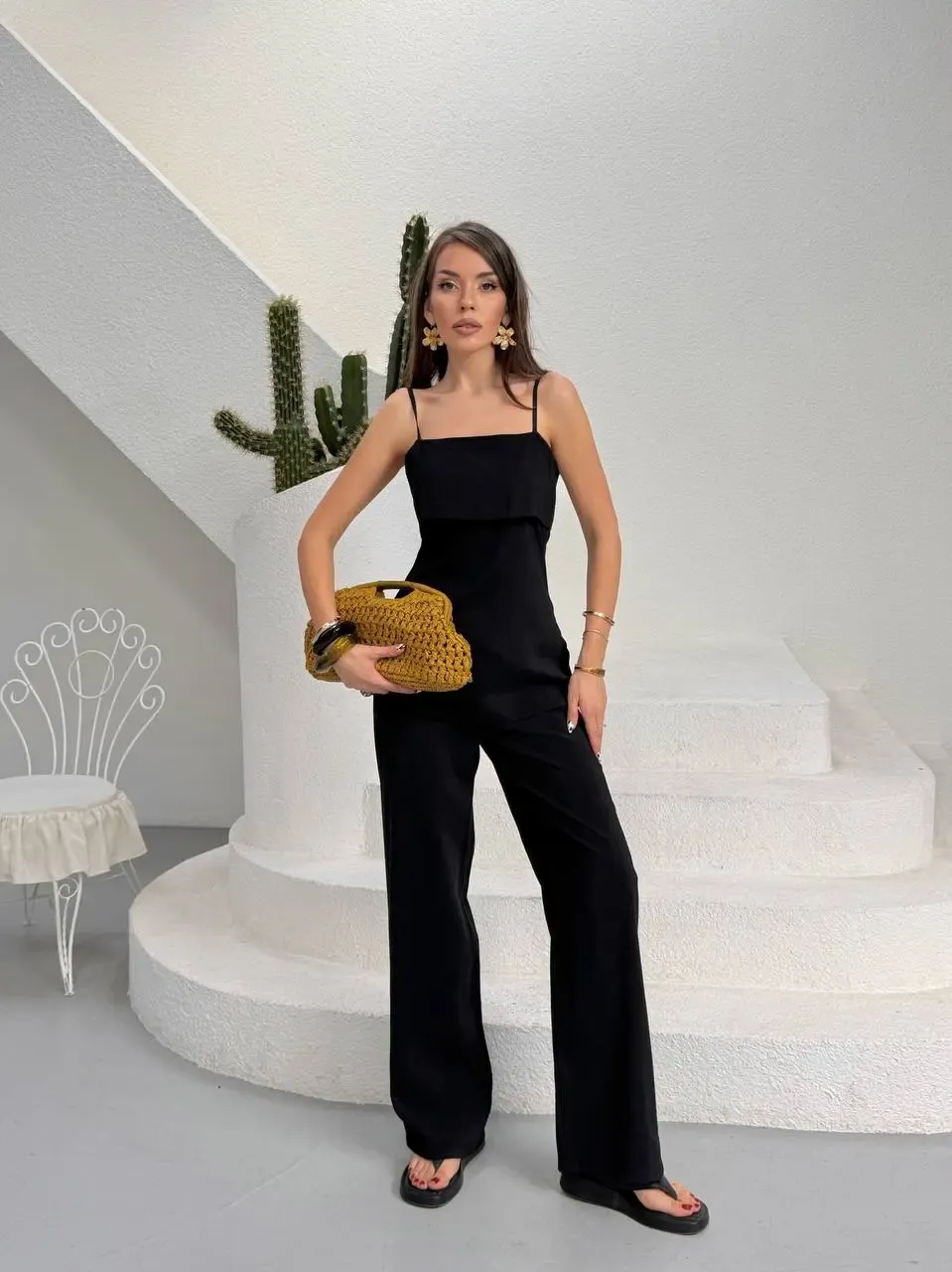 Modal Kumaş Askılı Bluz Alt Üst Takım Siyah