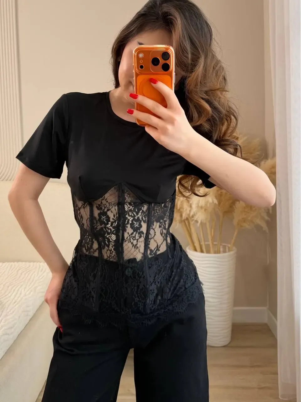 Modal Kumaş Dantel Detay Sırt Bağlamalı Bluz