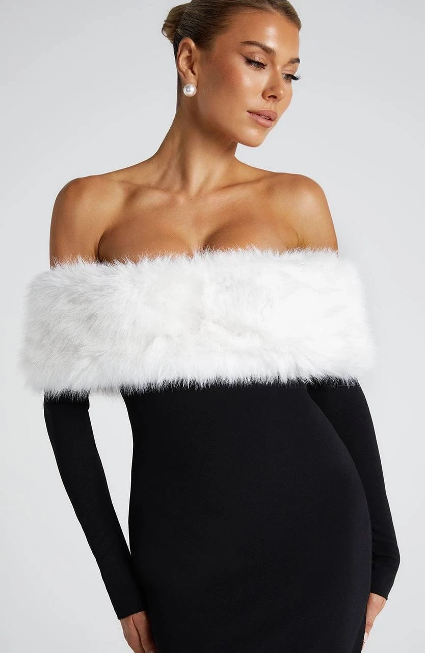 Modal Kumaş Kürk Detaylı Maxi Elbise