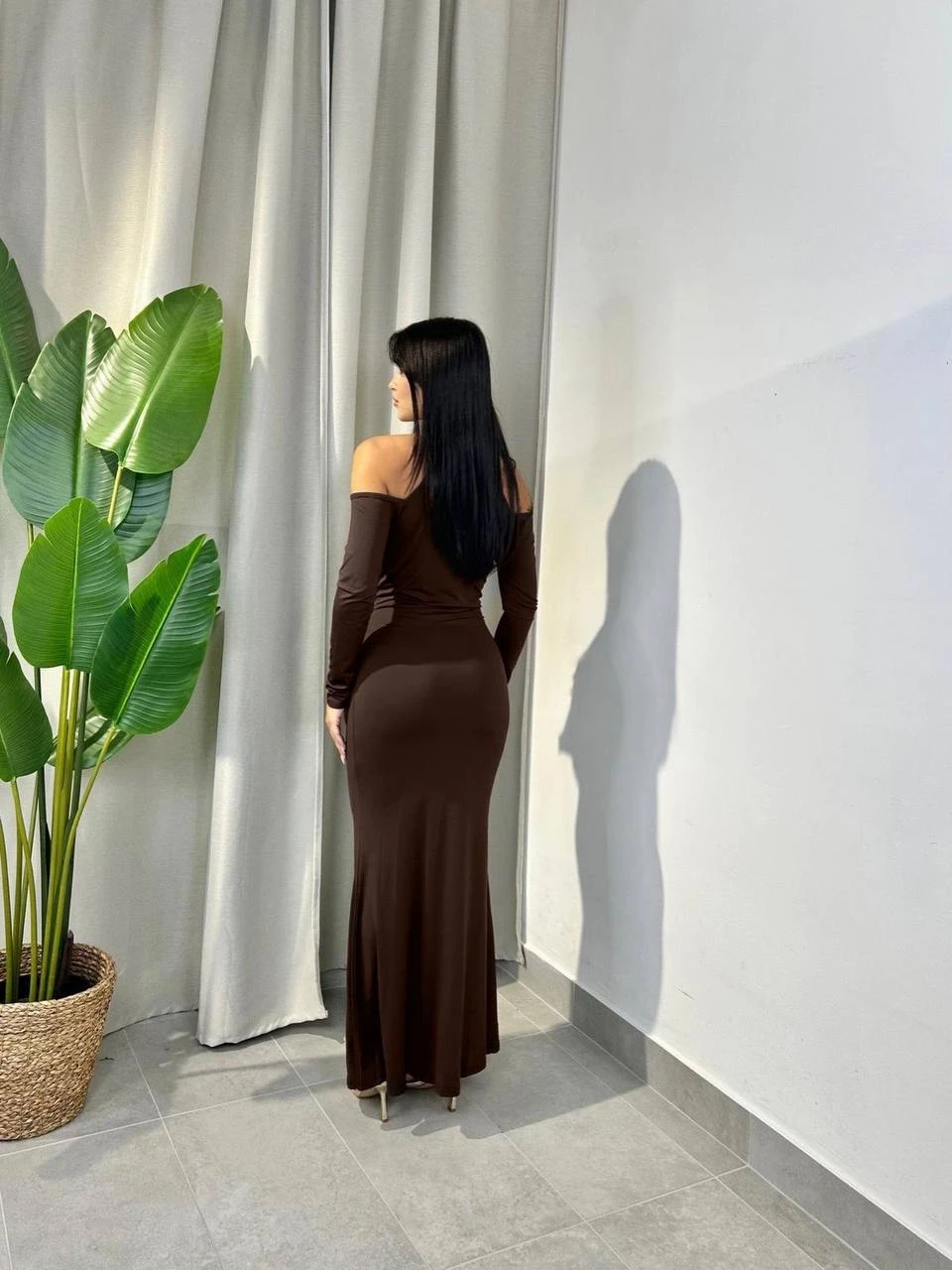 Modal Kumaş Likralı Aksesuar Detay Maxi Elbise