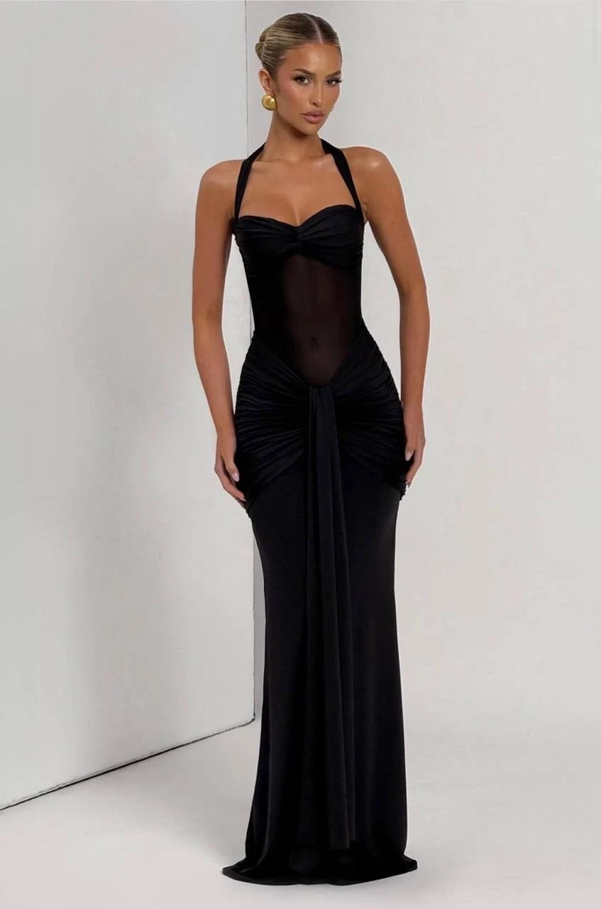 Modal Kumaş Likralı Drape Detay Maxi Elbise