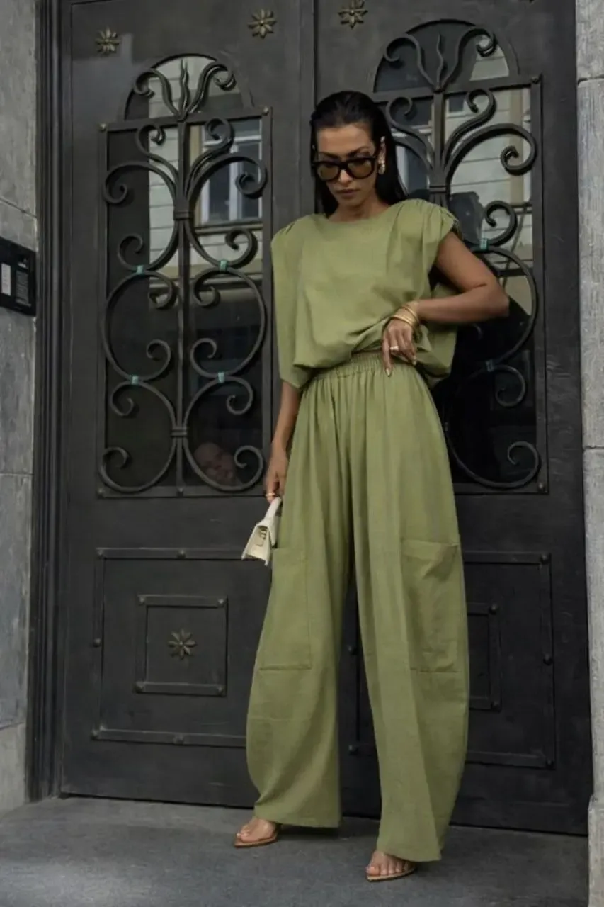 Modal Kumaş Sırt Dekolte Detay Alt Üst Tasarım Takım Haki