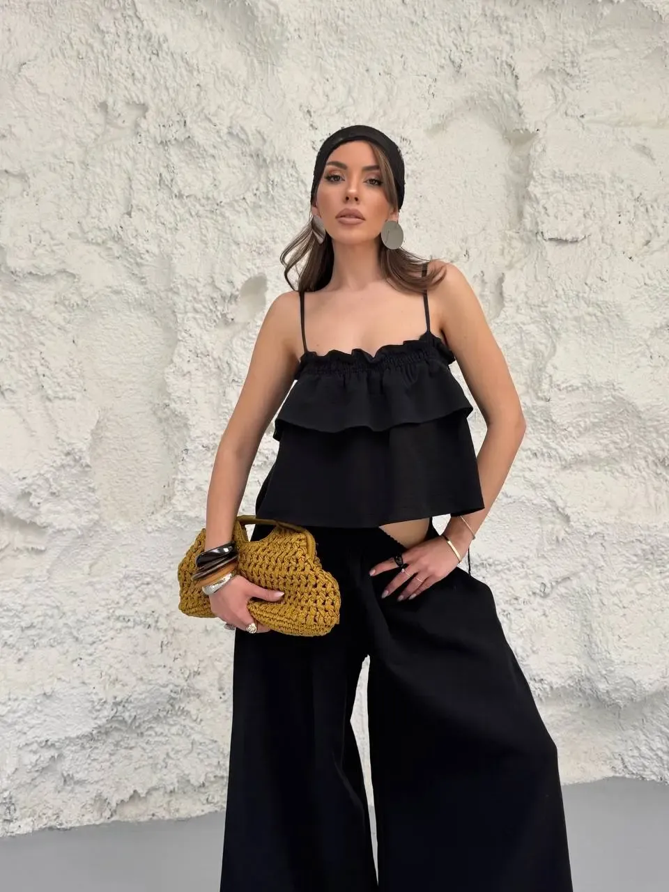 Müslin Kumaş Pantalon ve Askılı Bluz Alt Üst Takım