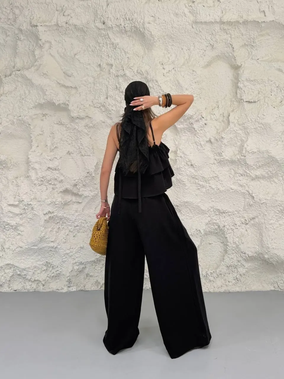 Müslin Kumaş Pantalon ve Askılı Bluz Alt Üst Takım