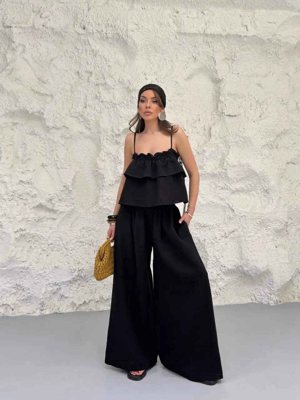 Müslin Kumaş Pantalon ve Askılı Bluz Alt Üst Takım