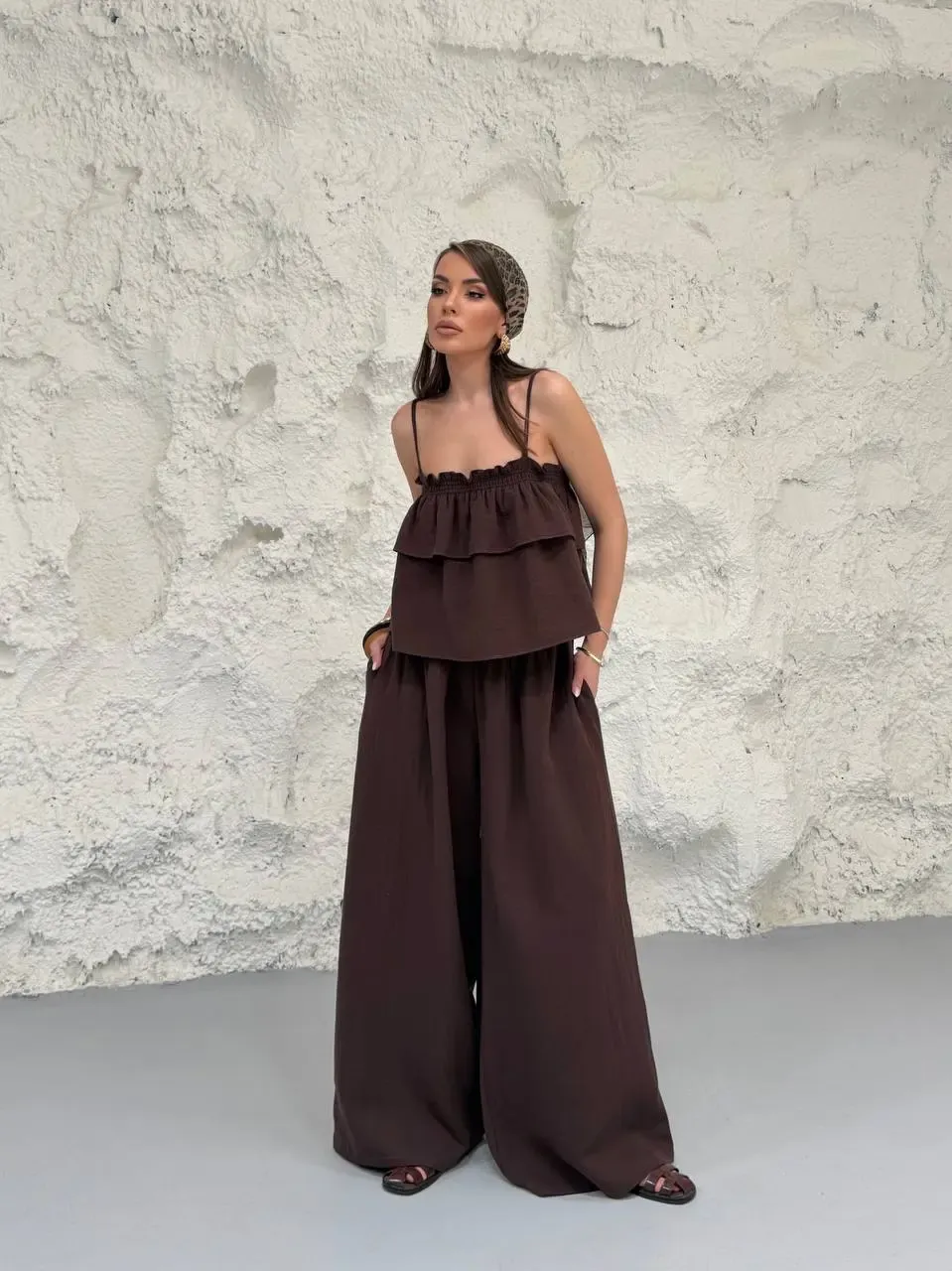 Müslin Kumaş Pantalon ve Askılı Bluz Alt Üst Takım