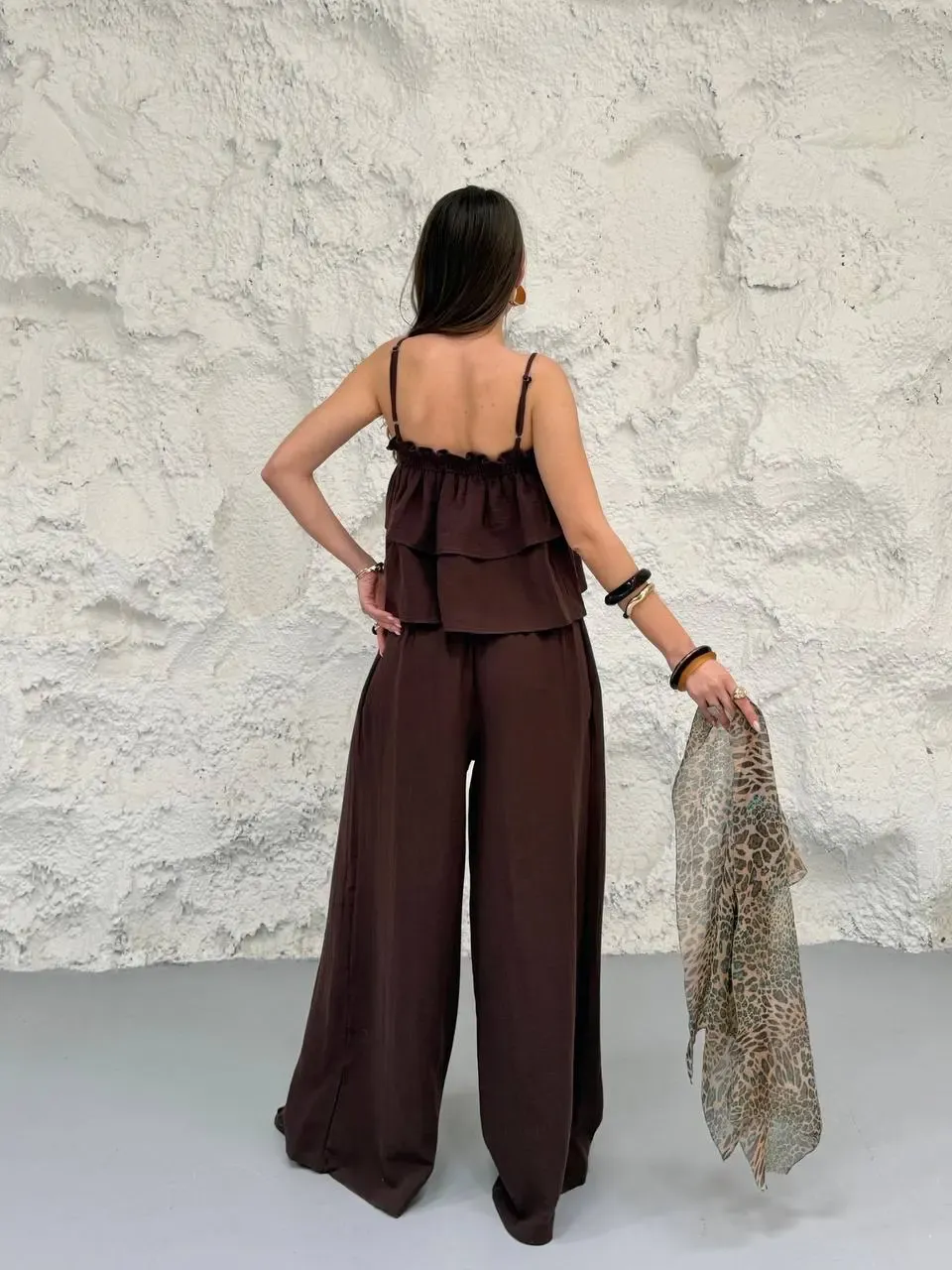 Müslin Kumaş Pantalon ve Askılı Bluz Alt Üst Takım
