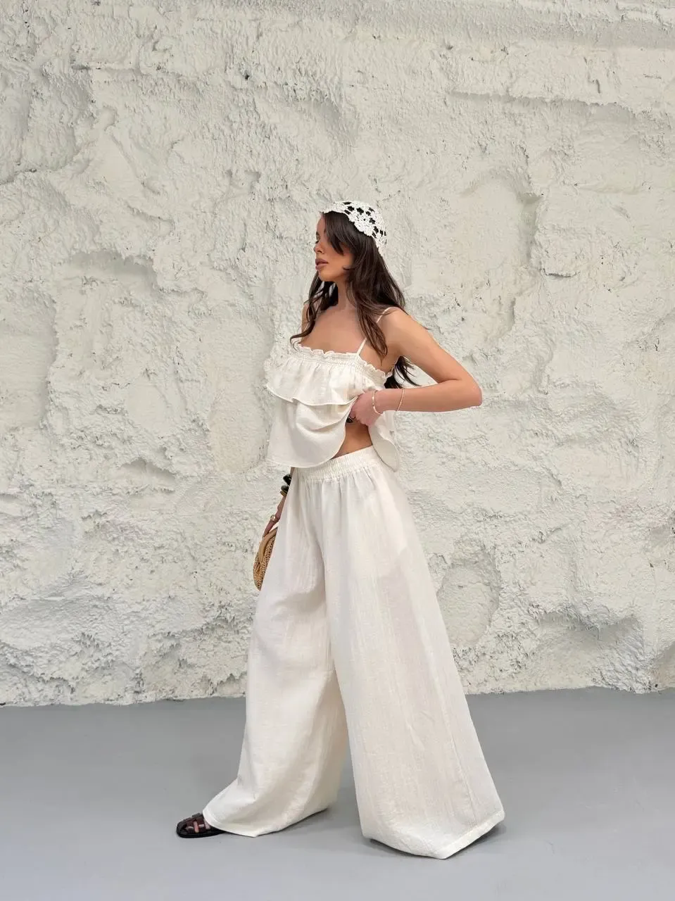 Müslin Kumaş Pantalon ve Askılı Bluz Alt Üst Takım