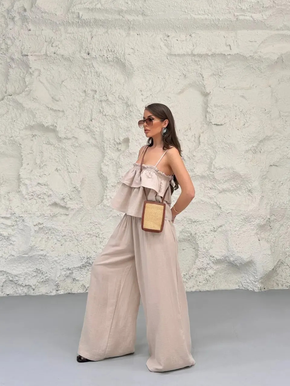 Müslin Kumaş Pantalon ve Askılı Bluz Alt Üst Takım
