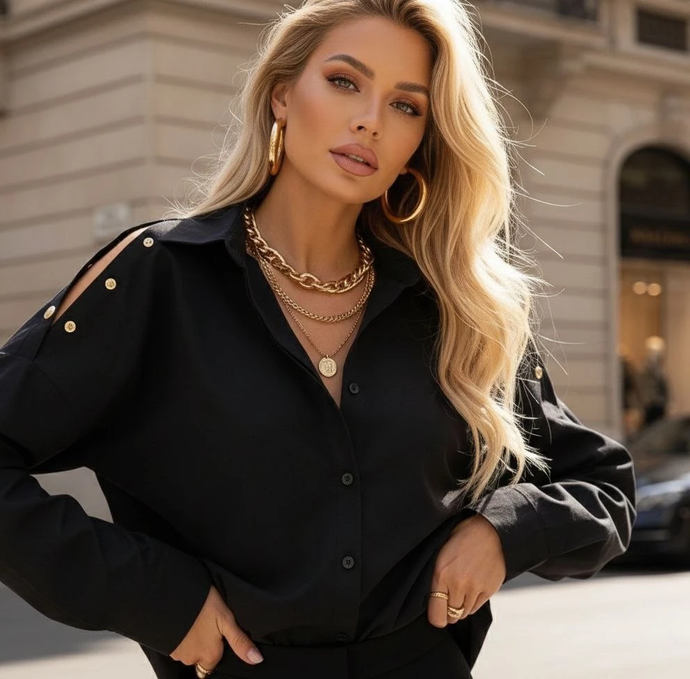 Omuz Çıtçıt Detaylı Poplin Gömlek